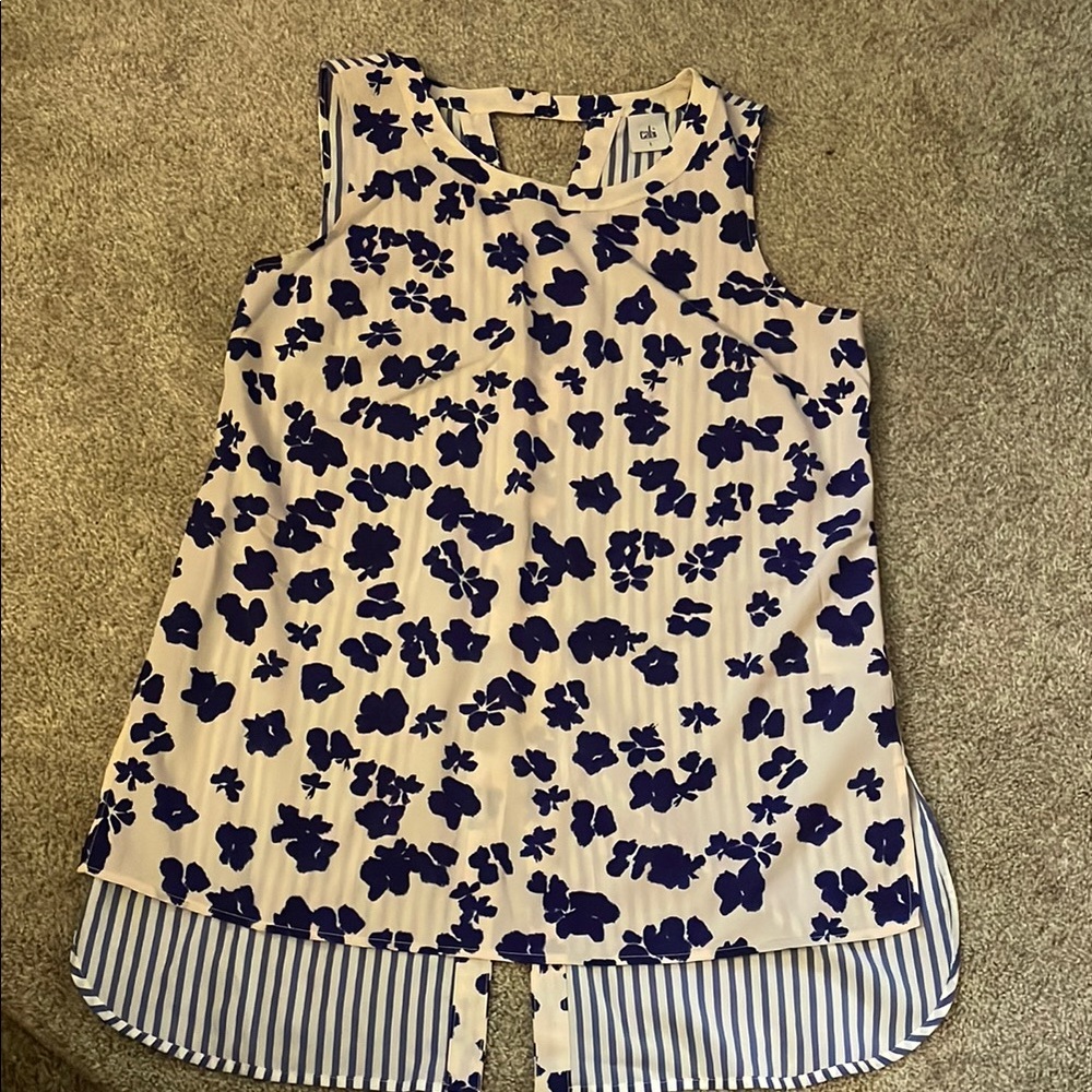 Cabi Blue Floral Asymmetrical Blouse